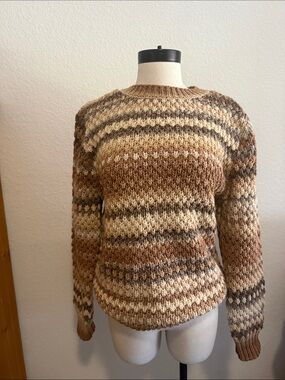 St. John's Bay Brown and Cream Striped Crewneck Sweater